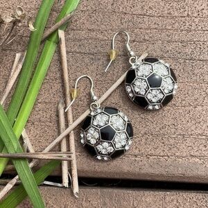 Black and Silver Soccer Ball Earrings